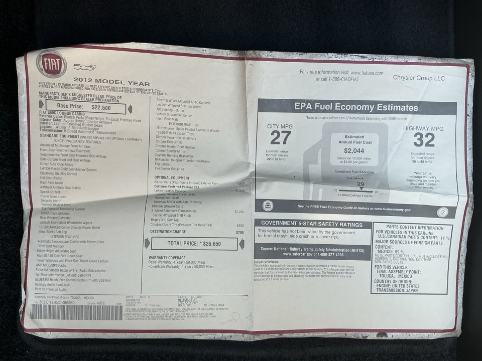 2012 FIAT 500c Lounge