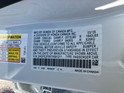 2026 Honda Civic Sedan Sport