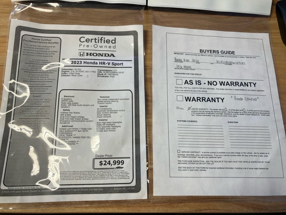 2023 Honda HR-V 2WD Sport