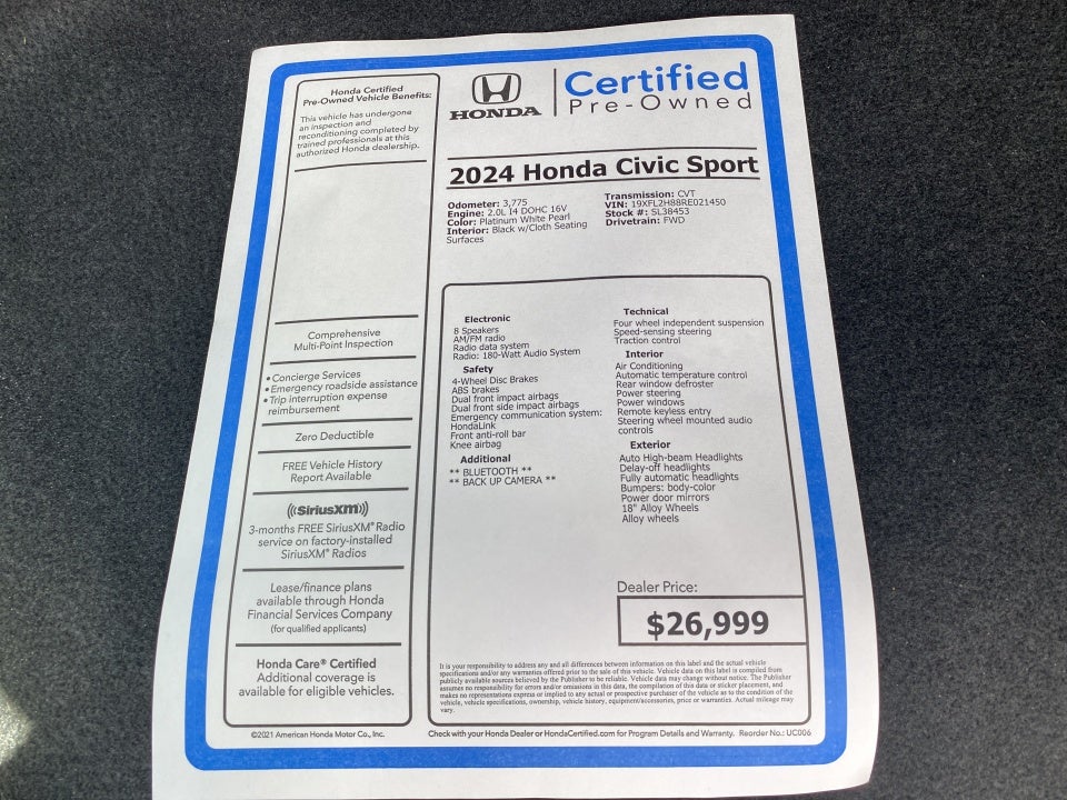 2024 Honda Civic Hatchback Sport