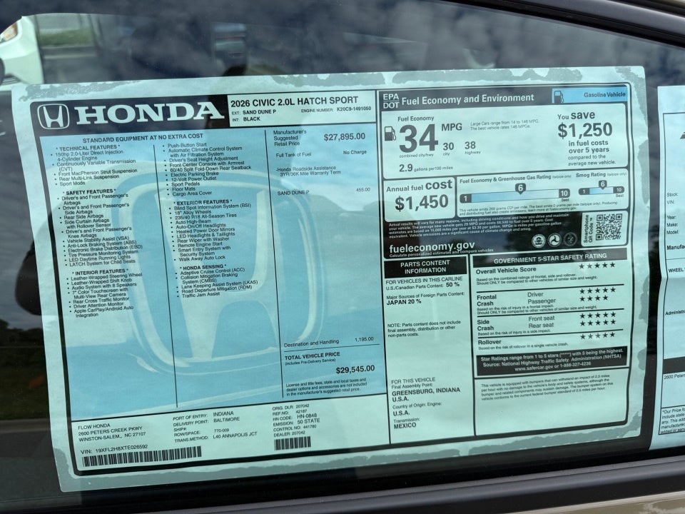 2026 Honda Civic Hatchback Sport