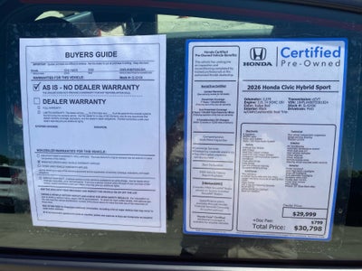 2026 Honda Civic Hybrid Sport