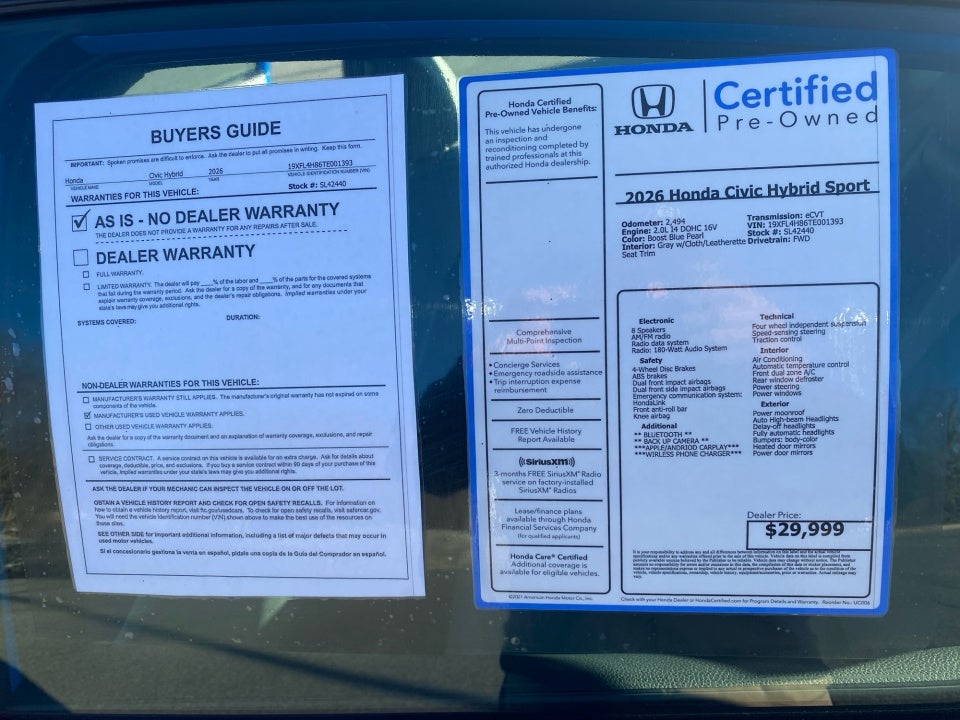2026 Honda Civic Hybrid Sport