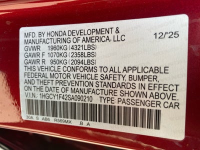 2025 Honda Accord Sedan SE