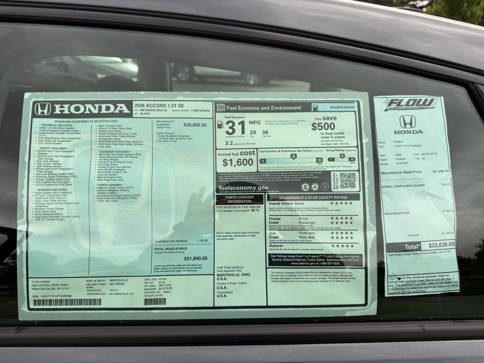 2026 Honda Accord Sedan SE