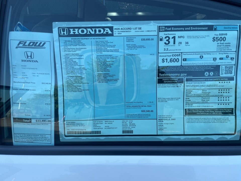 2026 Honda Accord Sedan SE