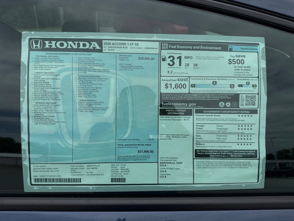 2026 Honda Accord Sedan SE