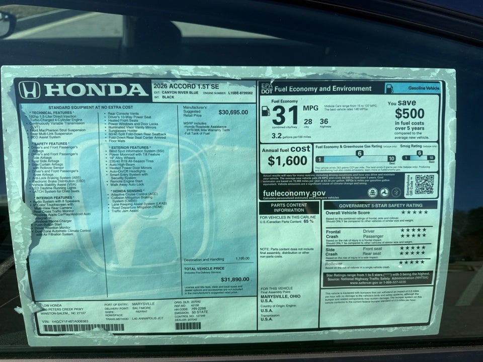 2026 Honda Accord Sedan SE