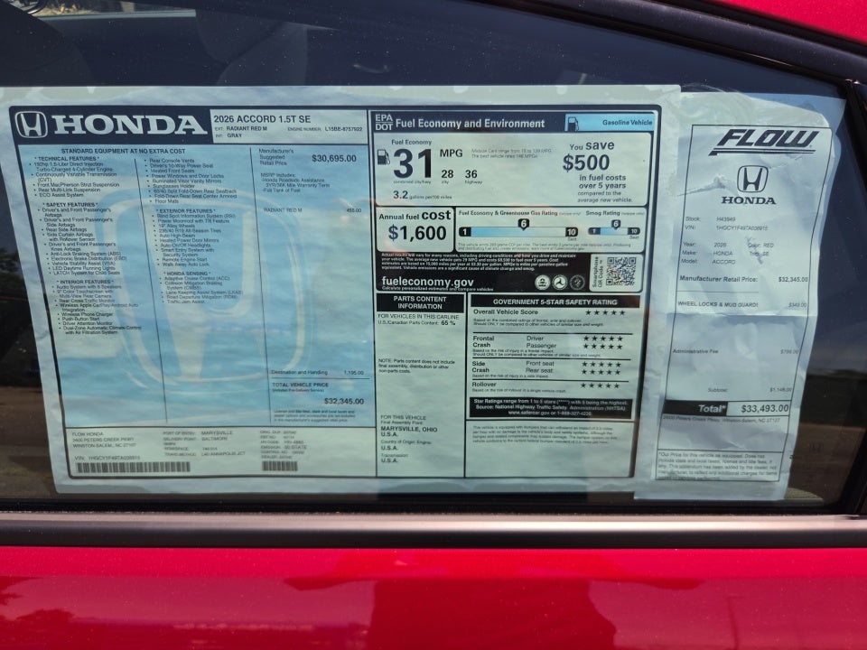 2026 Honda Accord Sedan SE