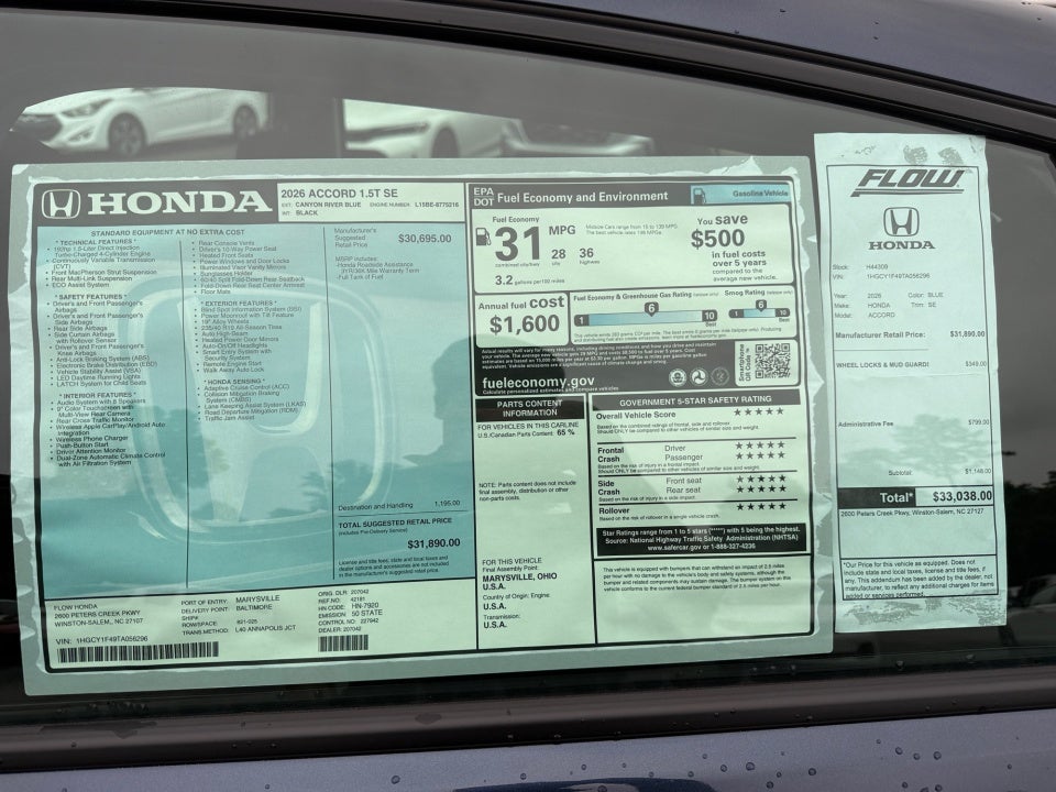 2026 Honda Accord Sedan SE