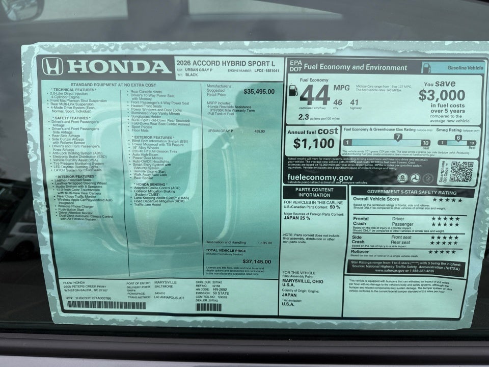 2026 Honda Accord Hybrid Sport-L