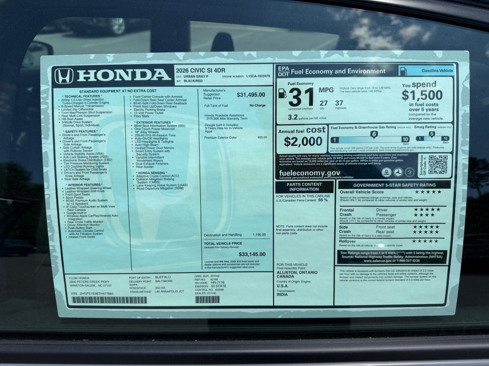 2026 Honda Civic Si Sedan