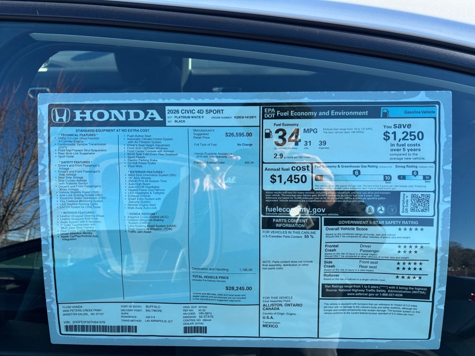 2026 Honda Civic Sedan Sport