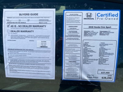 2026 Honda Civic Sedan Sport