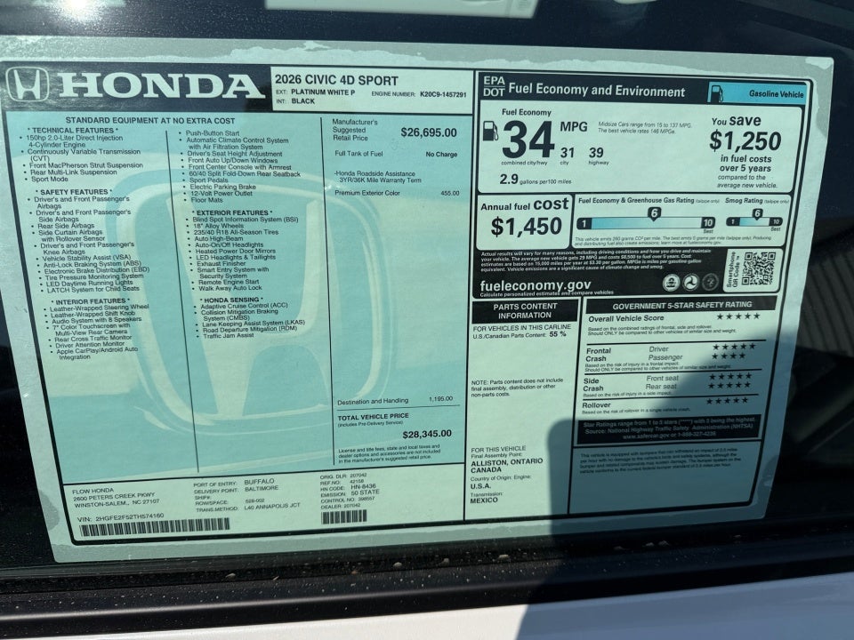 2026 Honda Civic Sedan Sport