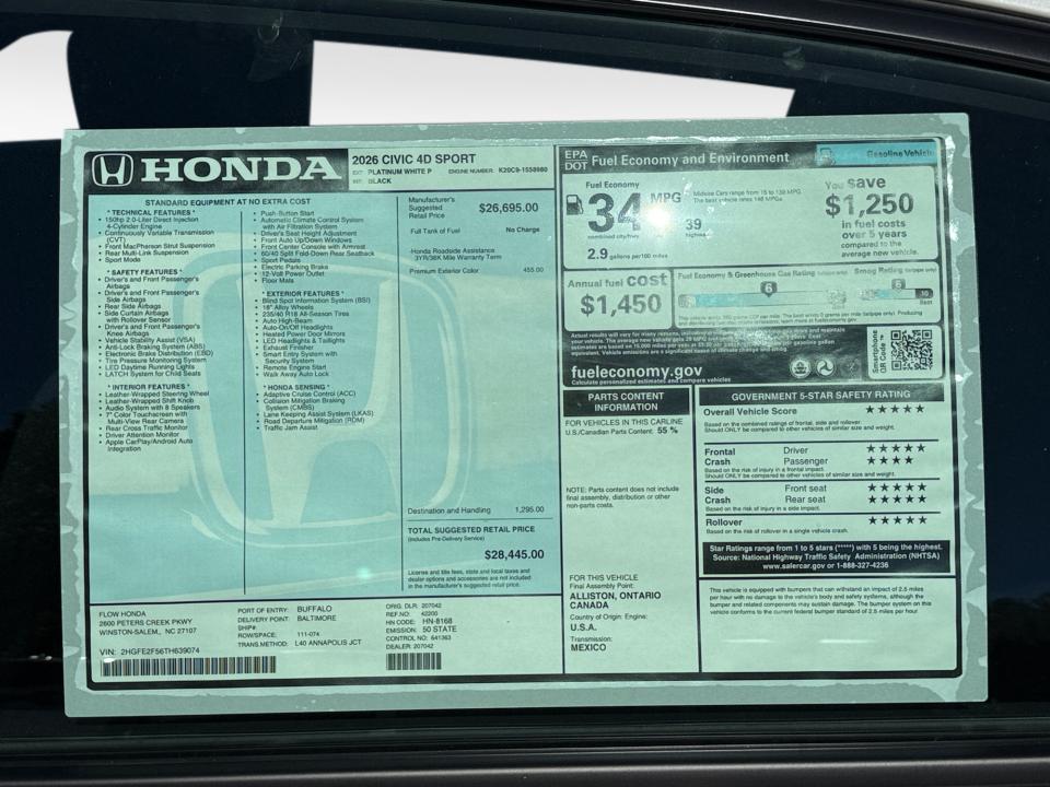 2026 Honda Civic Sedan Sport