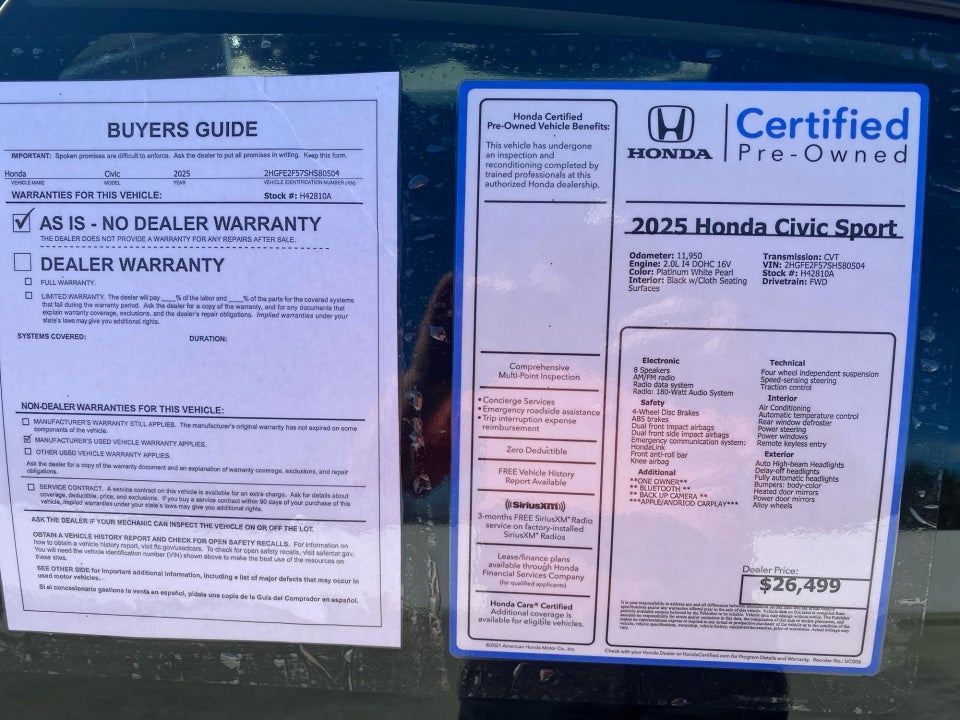 2025 Honda Civic Sedan Sport