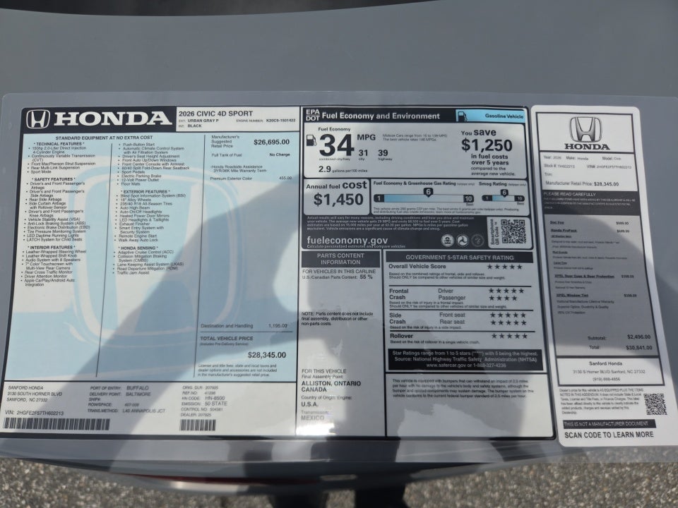 2026 Honda Civic Sedan Sport