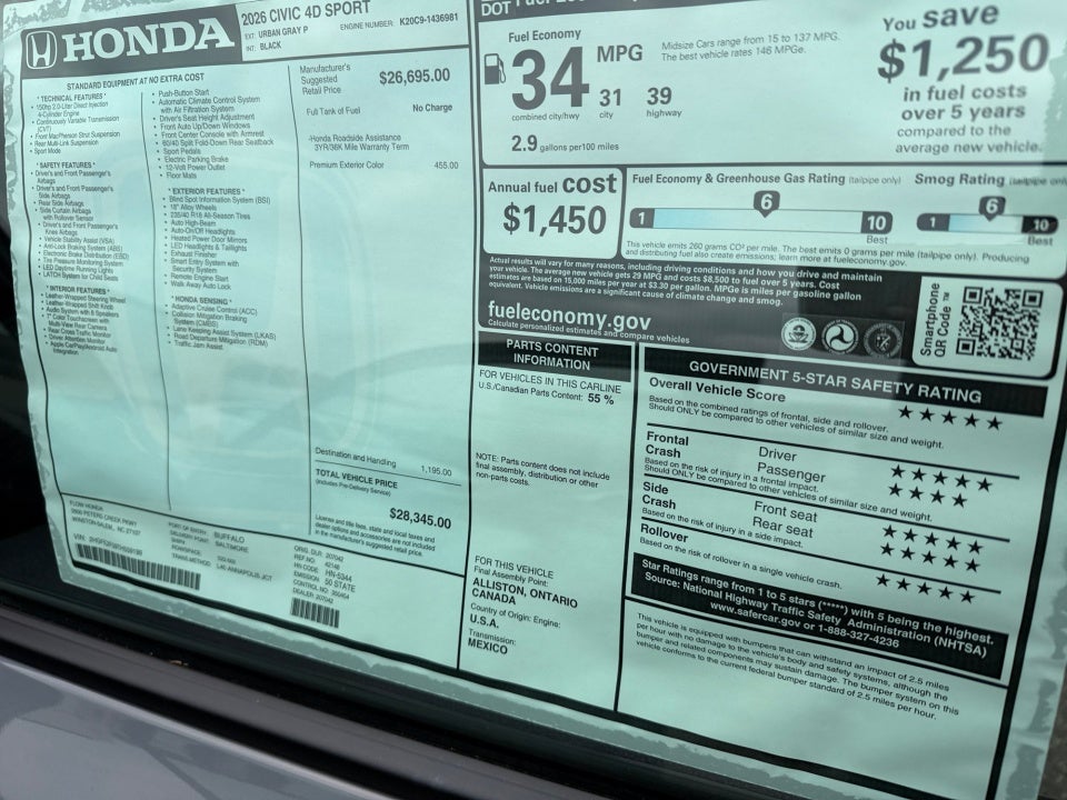 2026 Honda Civic Sedan Sport