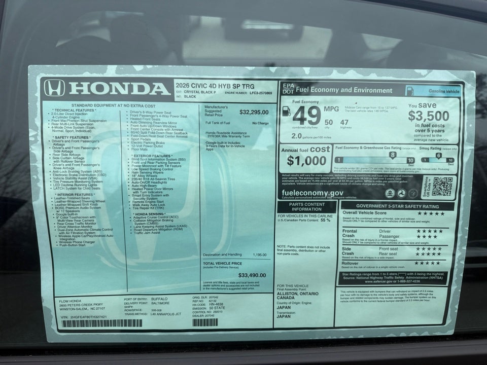 2026 Honda Civic Hybrid Sport