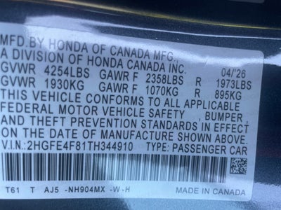 2026 Honda Civic Hybrid Sport