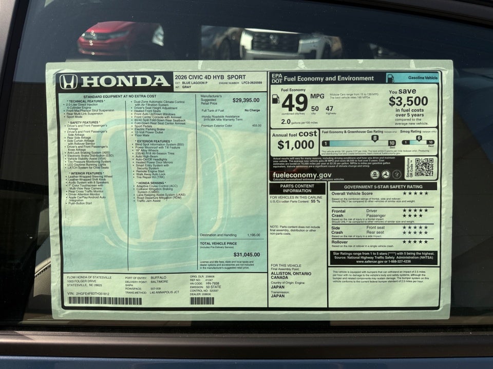 2026 Honda Civic Hybrid Sport