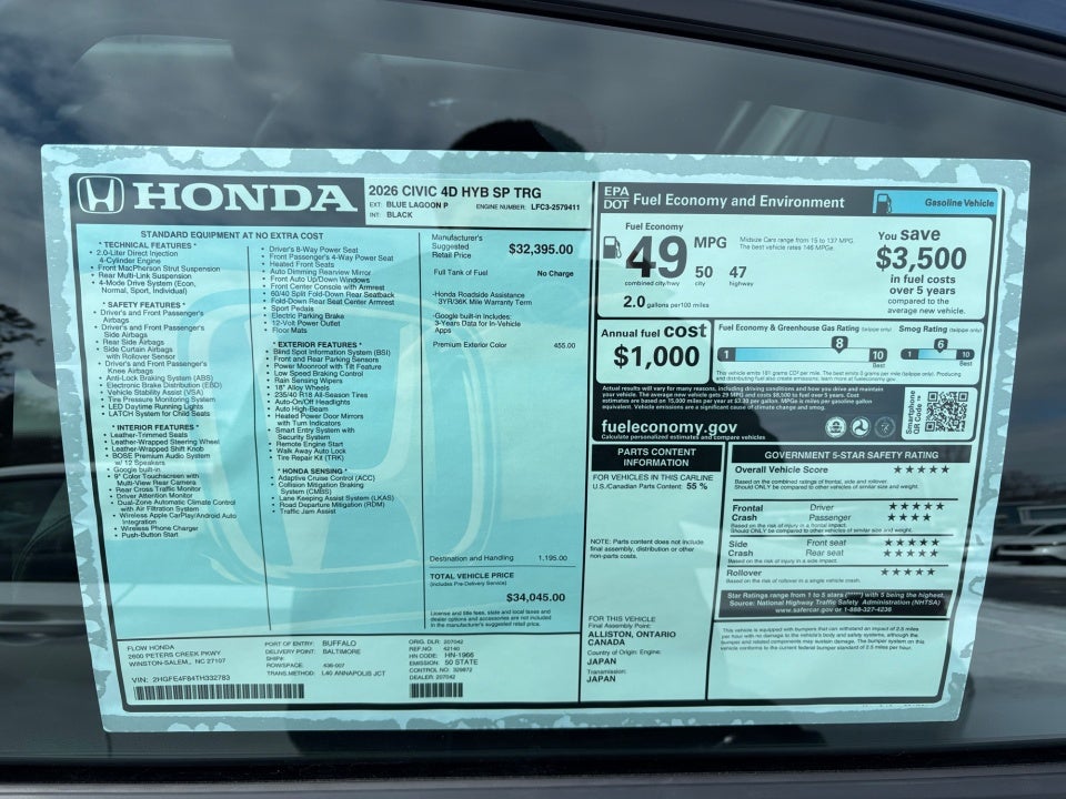 2026 Honda Civic Hybrid Sport