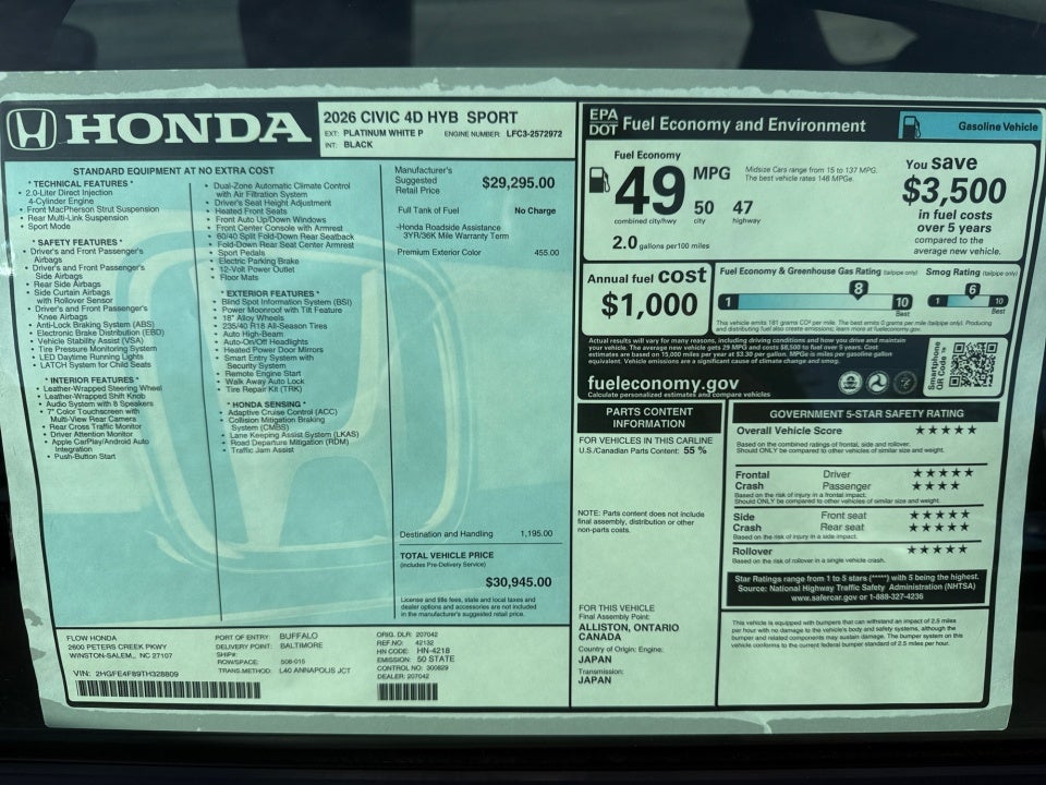 2026 Honda Civic Hybrid Sport