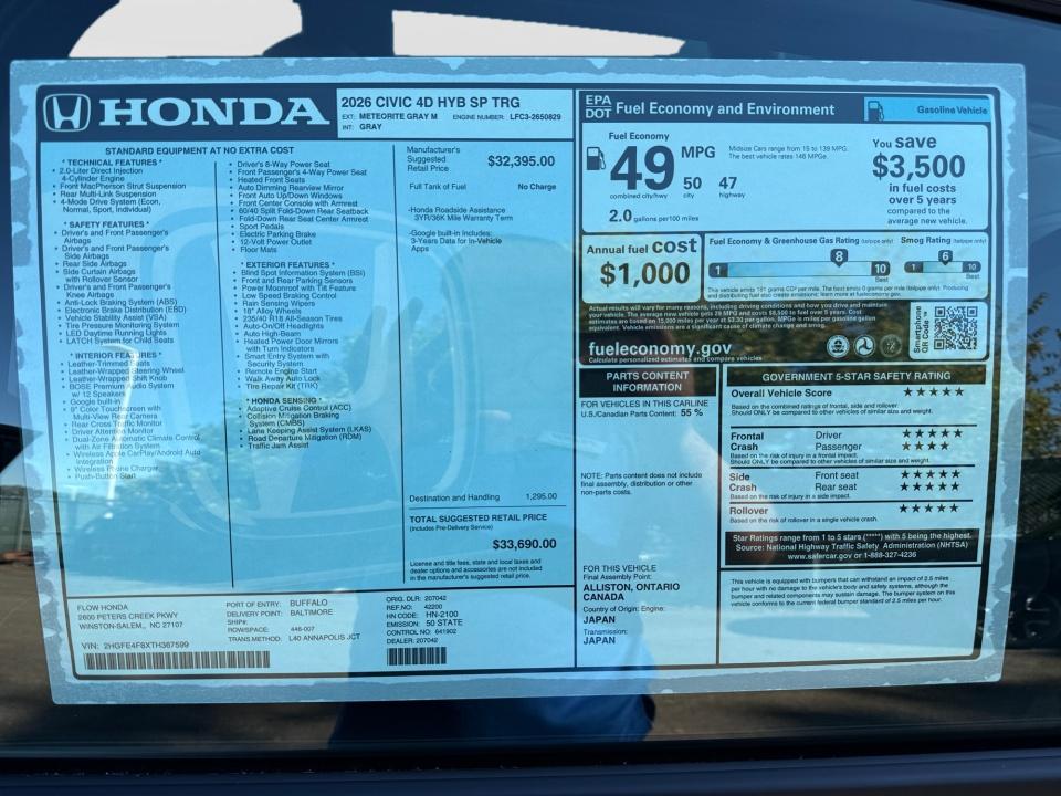 2026 Honda Civic Hybrid Sport