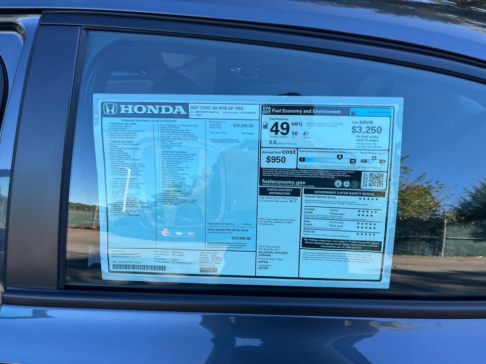 2027 Honda Civic Sedan Hybrid Sport Touring