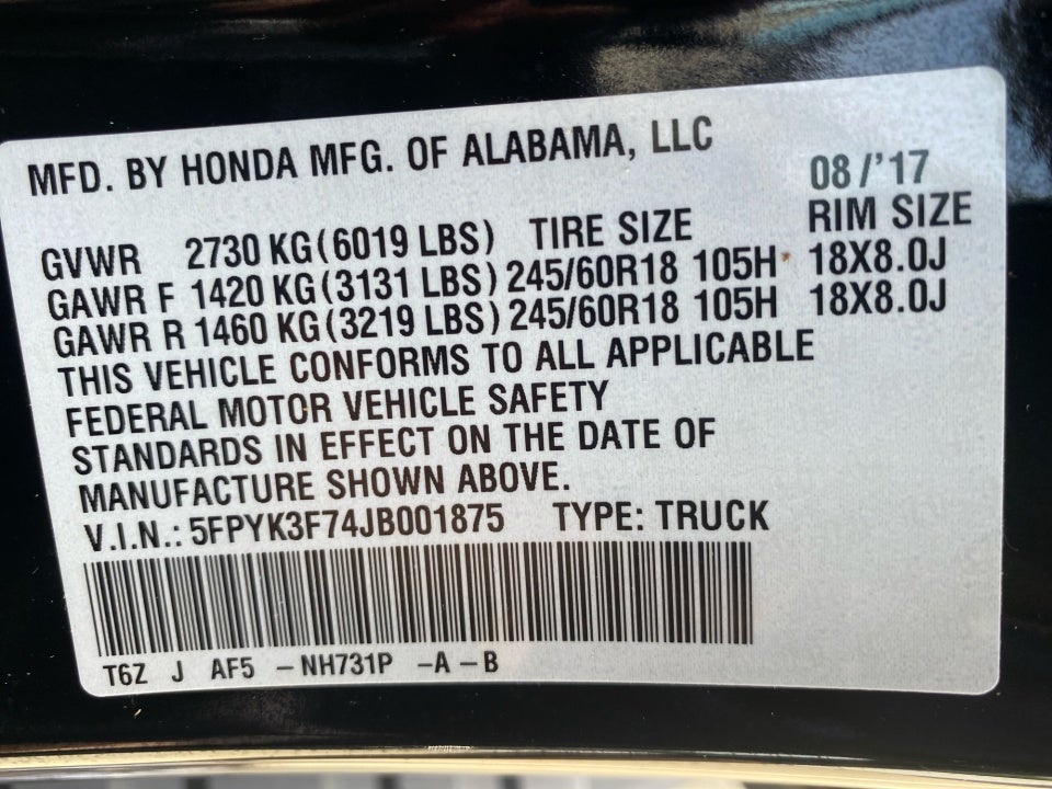 2018 Honda Ridgeline RTL-E
