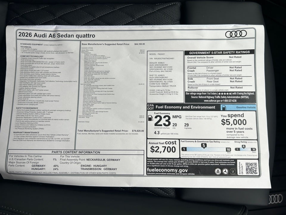 2026 Audi A6 Prestige