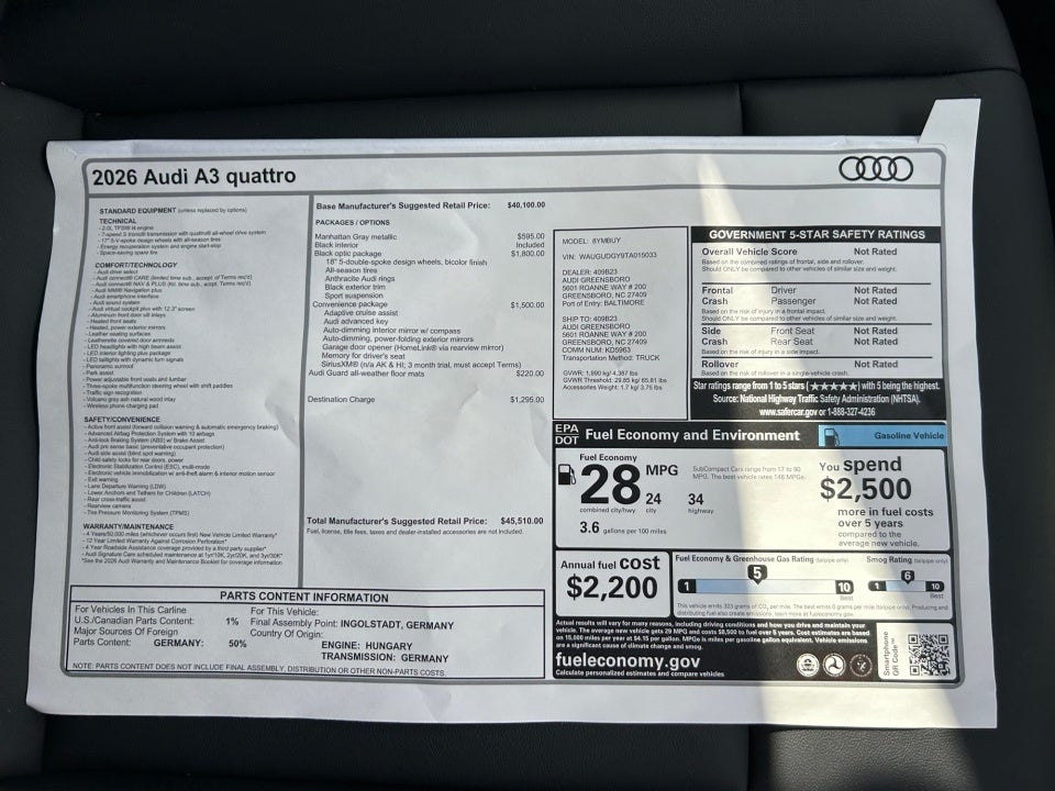 2026 Audi A3 Premium Plus 40 TFSI quattro S tronic